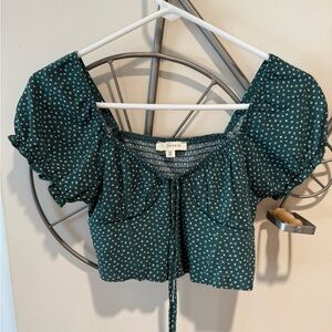 LA Hearts Green Floral Bohemian Peasant Cropped Women's Top Size XS